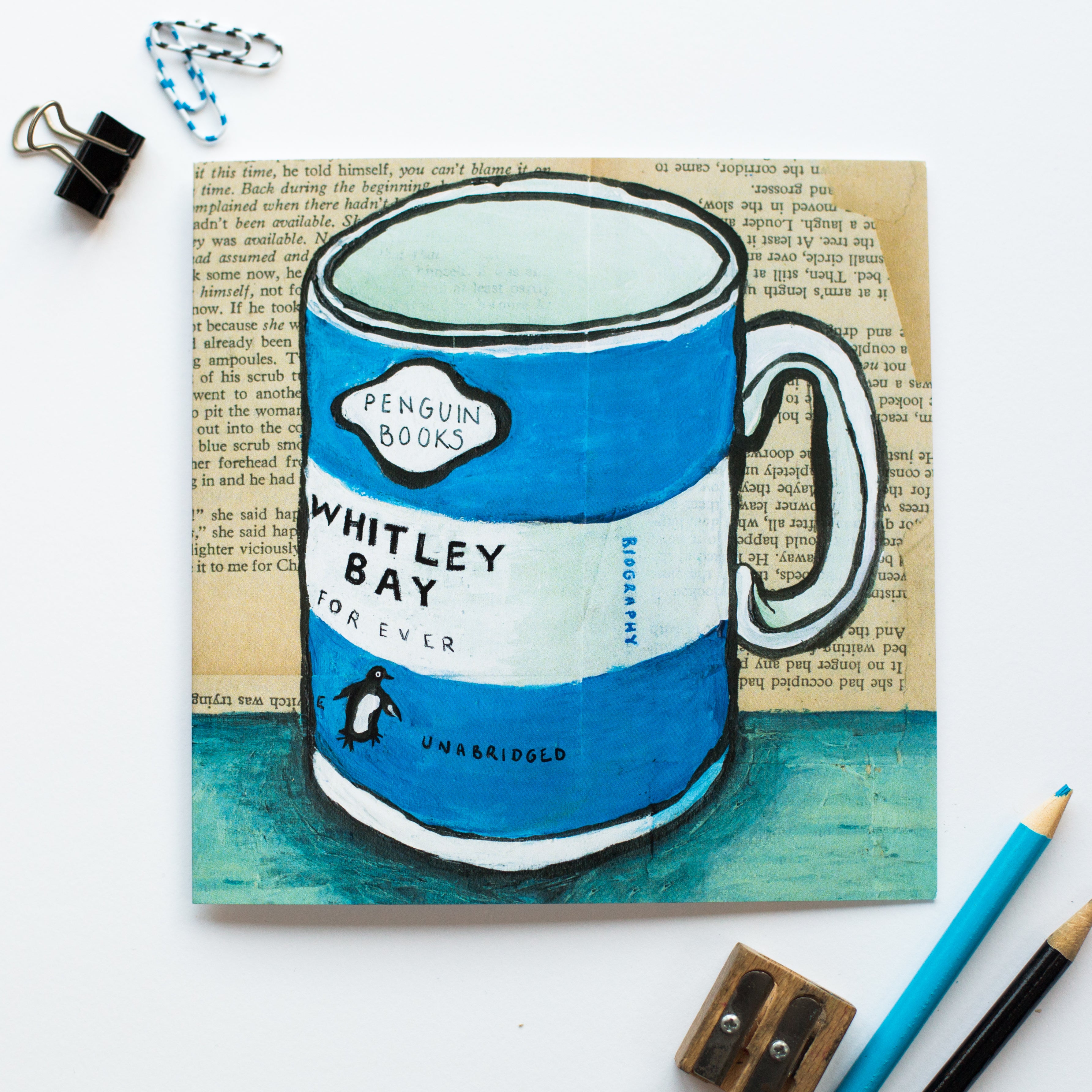 Whitley Bay Penguin Mug Greetings Card