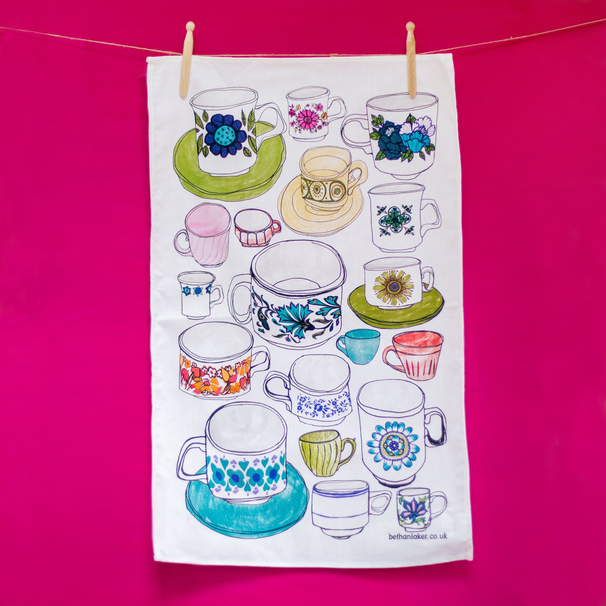 'Fill Your Cups!' 100% Cotton Tea Towel