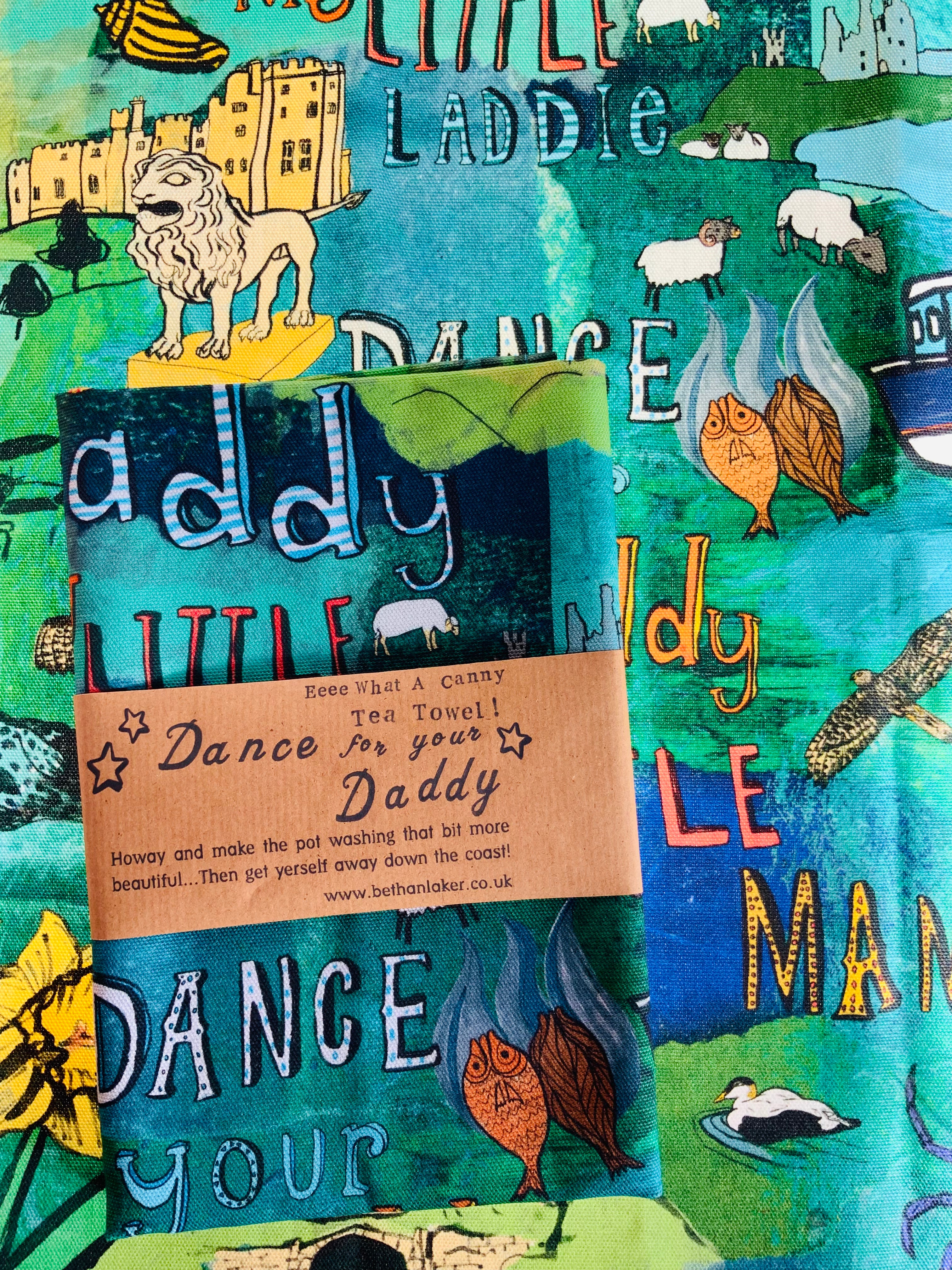 Northumberland  'Dance to Your Daddy' Coast and Castles Tea Towel. 100% Cotton Tea Towel