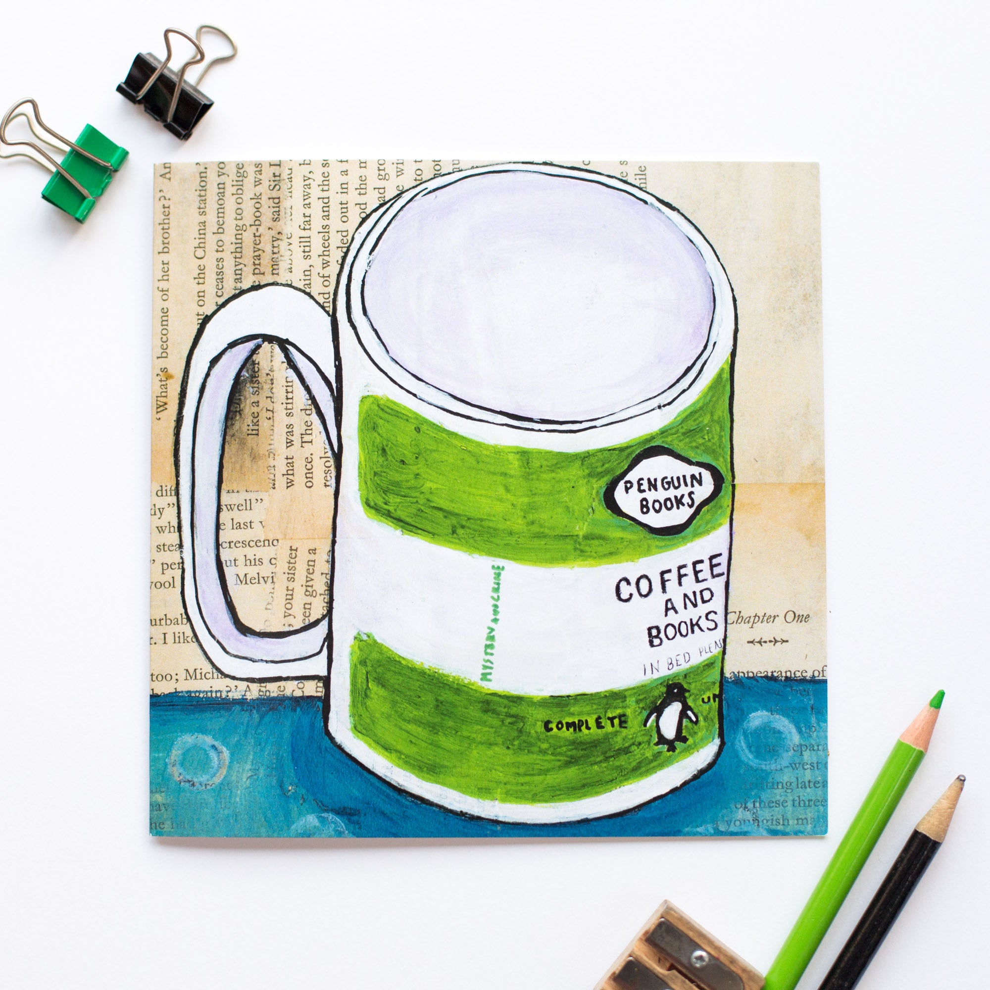 Coffee and Books Penguin Mug Greetings Card