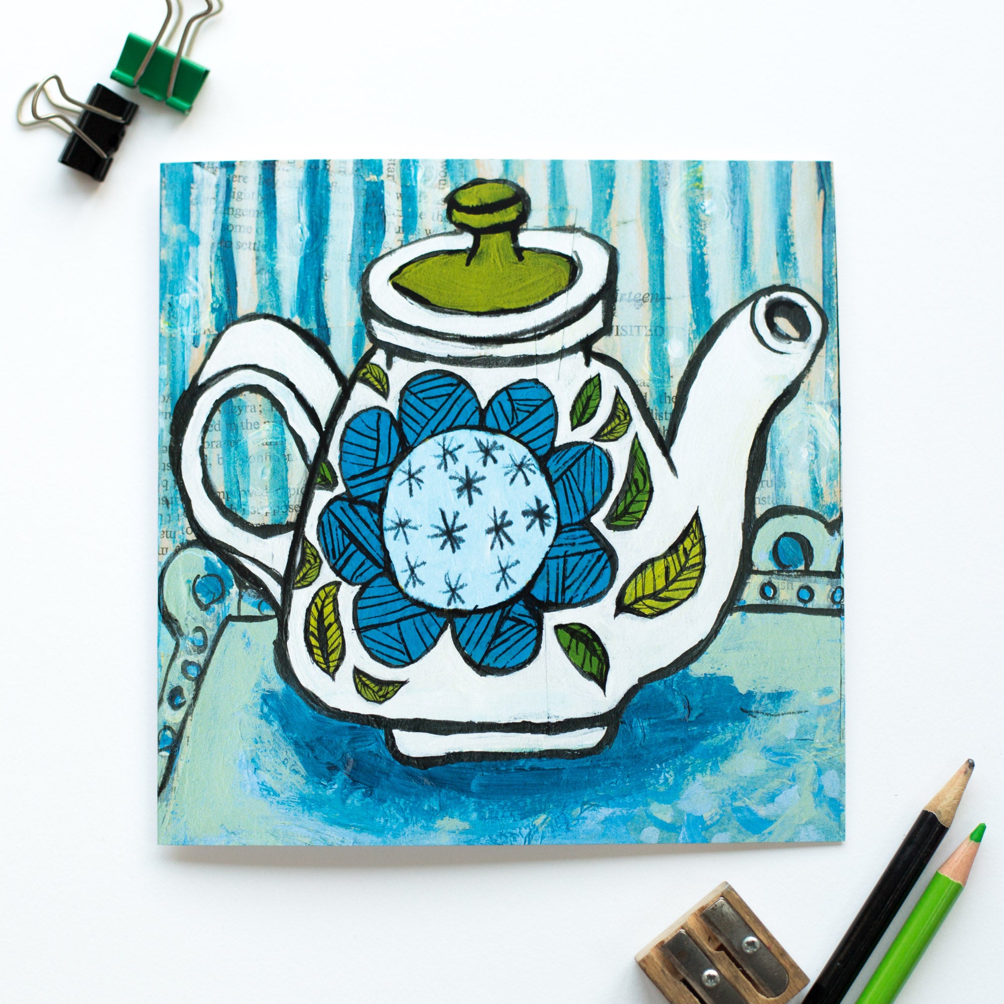 Meakin Inspired Teapot Greetings Card